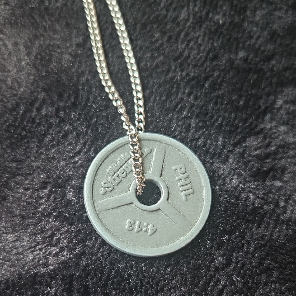 Silver Chain with Gray Weight Plate Pendant